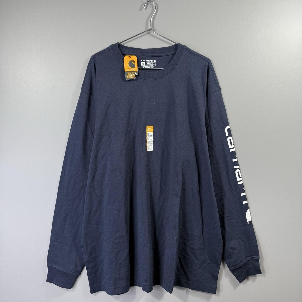 NWT Carhartt Shirt Mens XL Blue Long Sleeve Logo Graphic Workwear Tee Crewneck